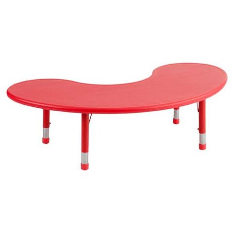 Plastic Horseshoe Table with Adjustable Legs Red