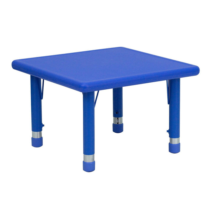 Plastic Square Table Blue with Adjustable Legs