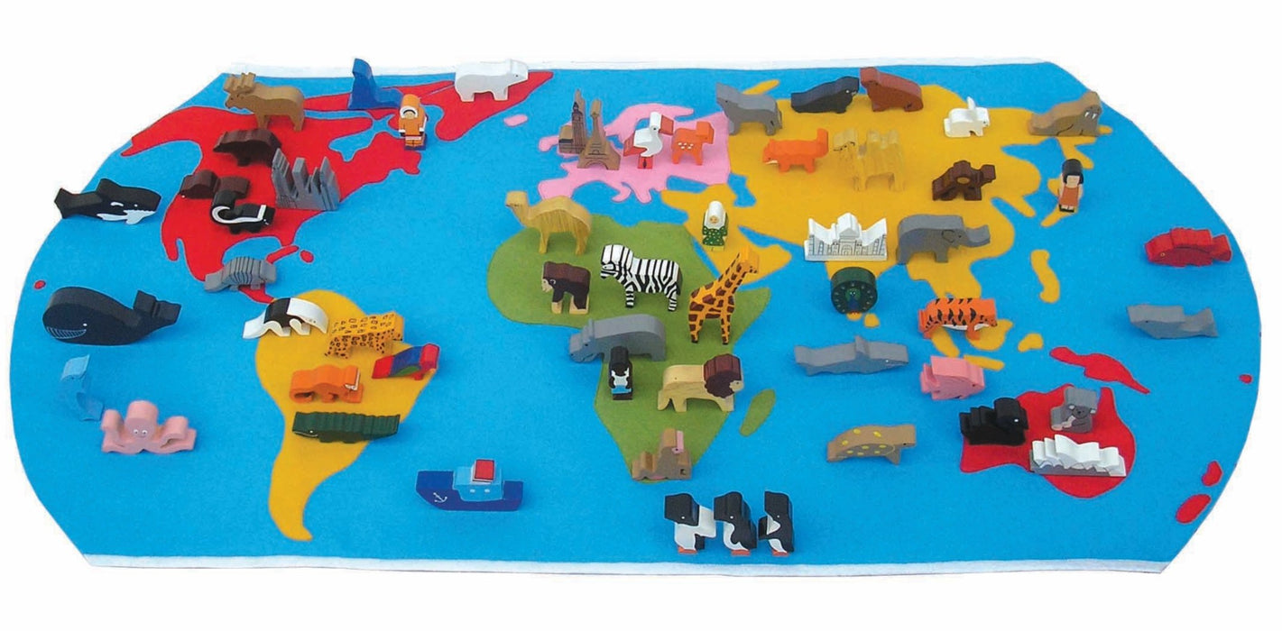 World Map With Animals And Buildings