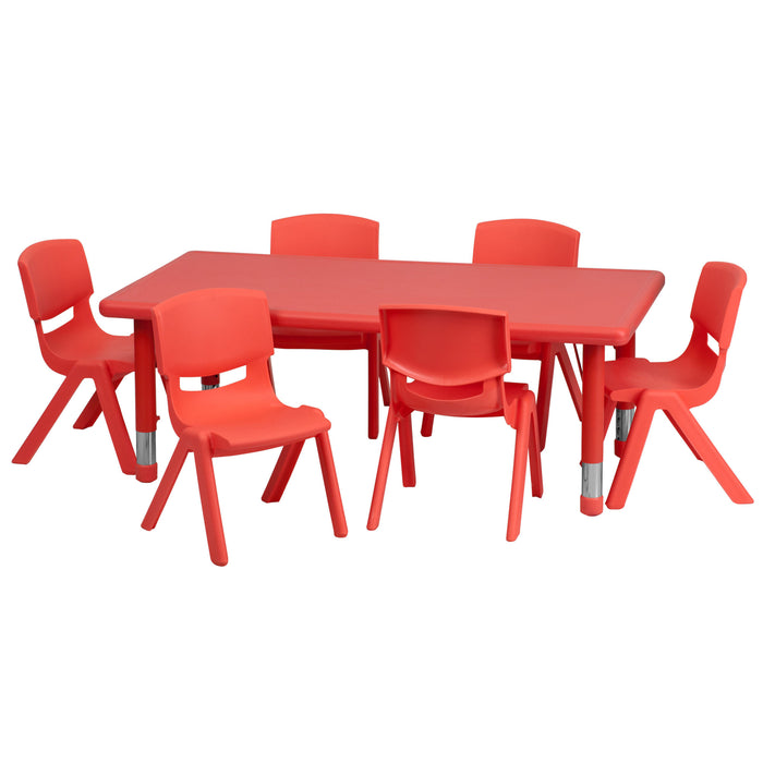 Plastic Rectangular Table Red with Adjustable Legs