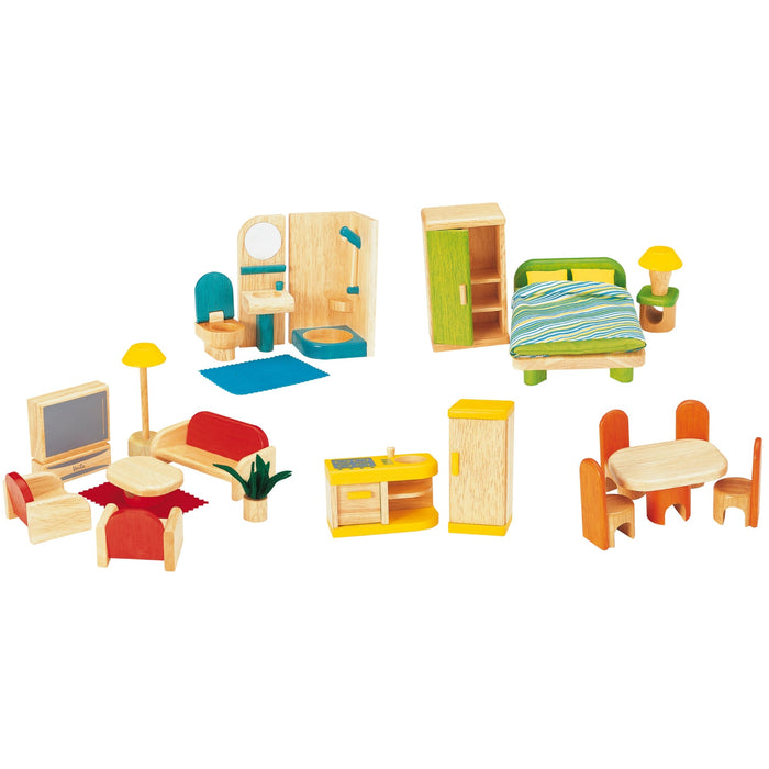 Wooden Dolls House And Furniture