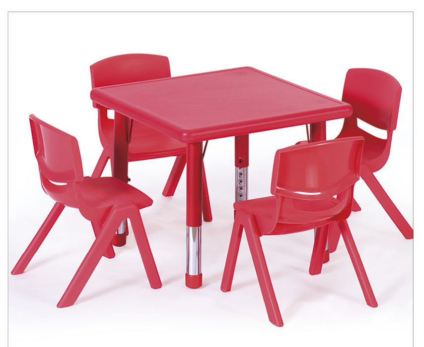 Plastic Square Table Red with Adjustable Legs