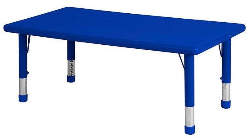 Plastic Rectangular Table Blue with Adjustable Legs