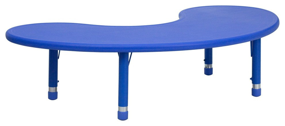 Plastic Horseshoe Table with Adjustable Legs Blue