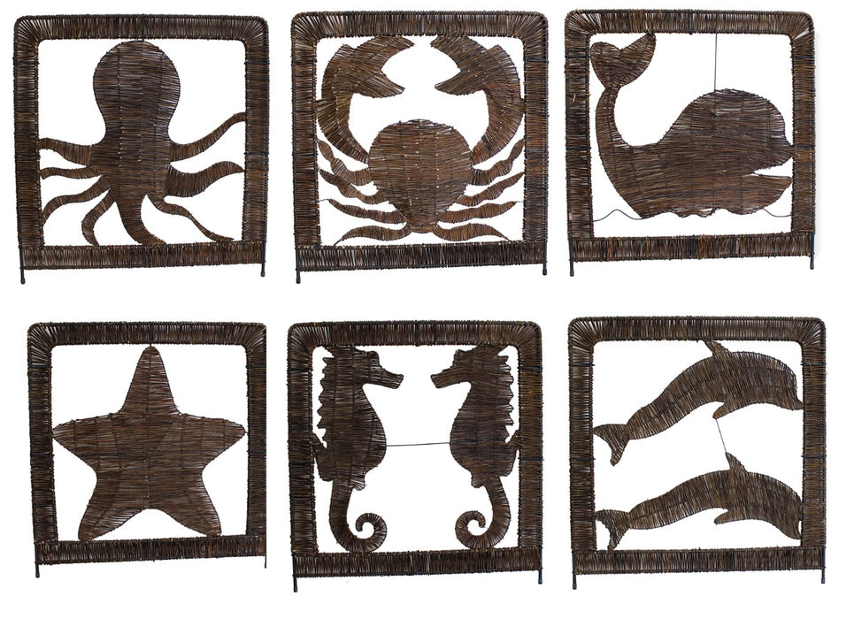 WICKER PANELS SEA CREATURES SET OF 6 - REDUCED TO CLEAR!